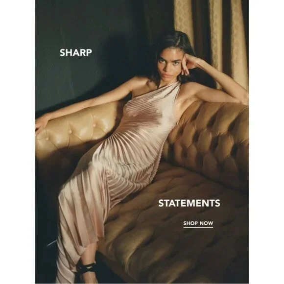 NWT ALC Delfina Satin Pleated Dress 10 Bella One Shoulder Asymmetrical  Metallic
